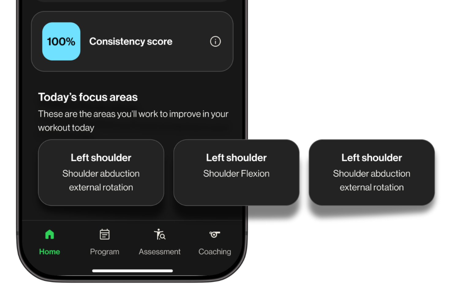 Athlete home screen with Today's focus areas section highlighted