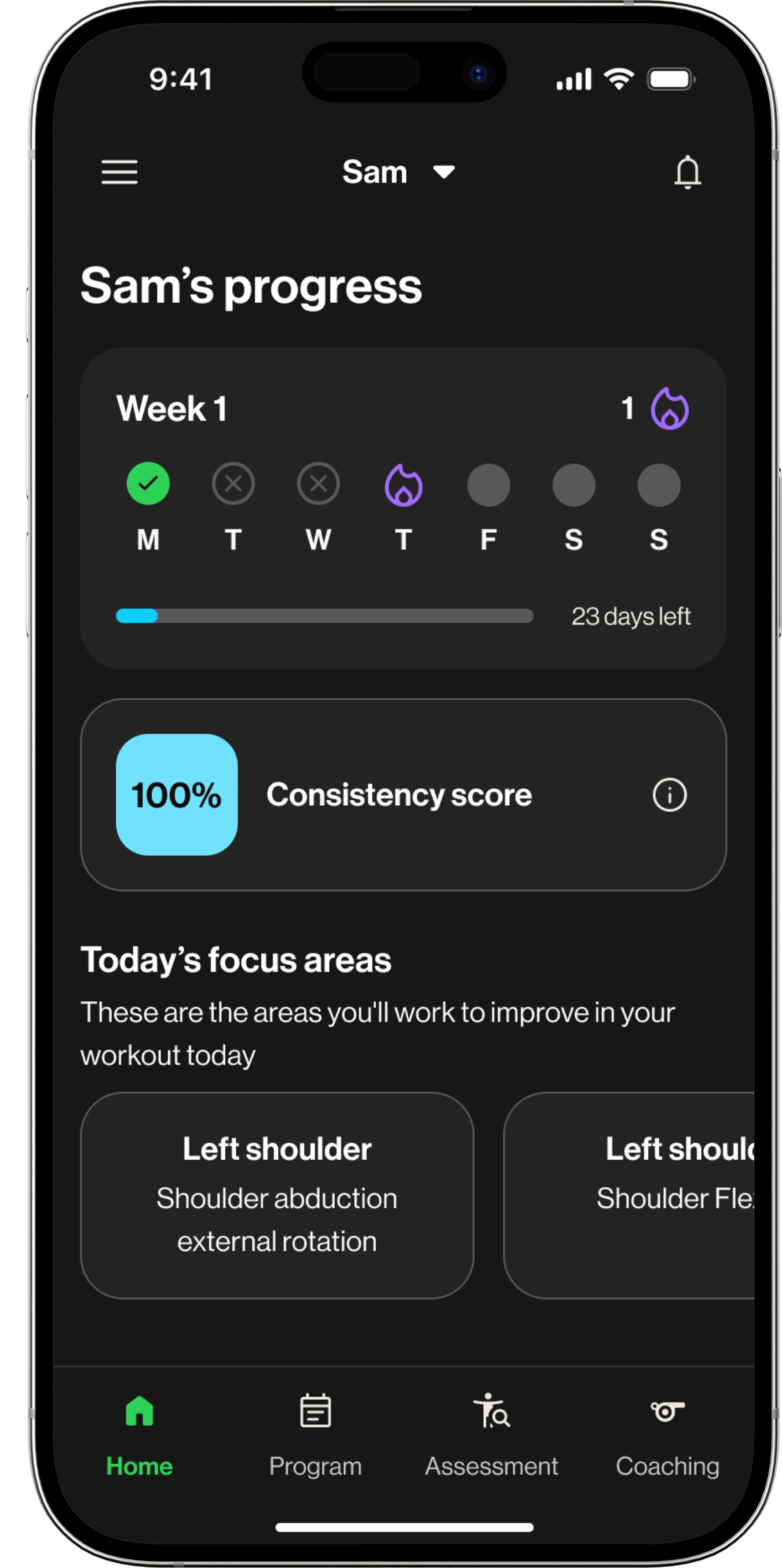 Final parent dashboard with weekly streak calendar at top